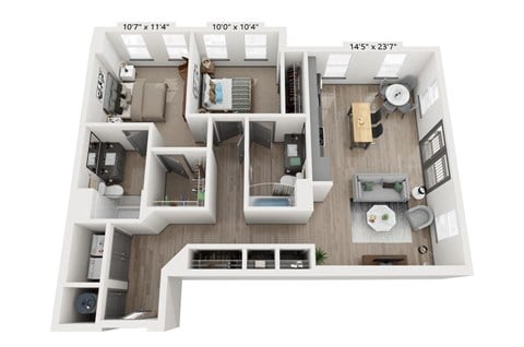 Floor plan for 2 beds, 2 baths, 1086 sqft
